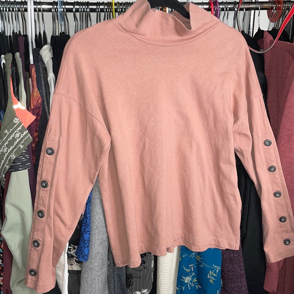 Madewell Button-Sleeve Turtleneck Top mauve size XSmall - Picture 2 of 4